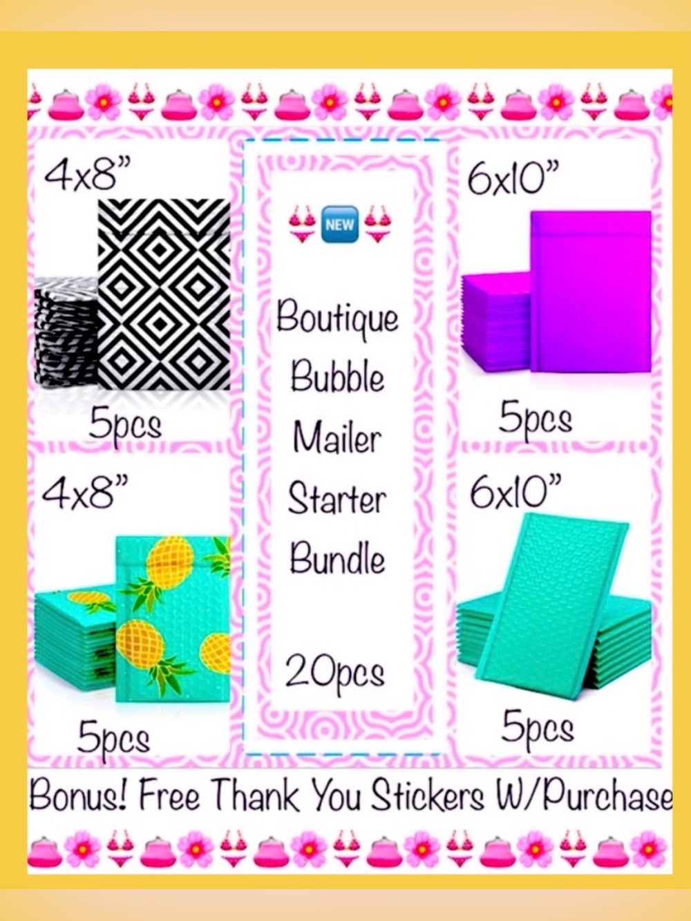 20ct Assorted Bubble Poly Mailers 👙🆕👙Boutique Starter Package⭐️20ct TY Stickers
